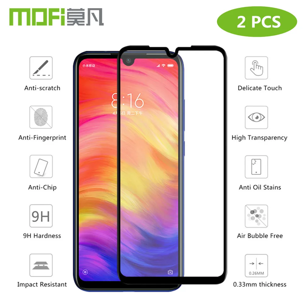 MOFI для Redmi Note 7 стекло для Xiaomi Redmi Note 7 Pro закаленное стекло Note 6 pro Note 5 pro Полное покрытие Защитная пленка для экрана - Цвет: Черный