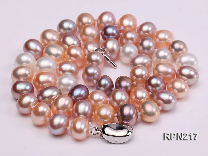 

Elegant Ladies Necklace Perfect 7-8MM Natural White Pink Purple Freshwater Pearl Necklace Silver Clasp Jewelry Loving Gift