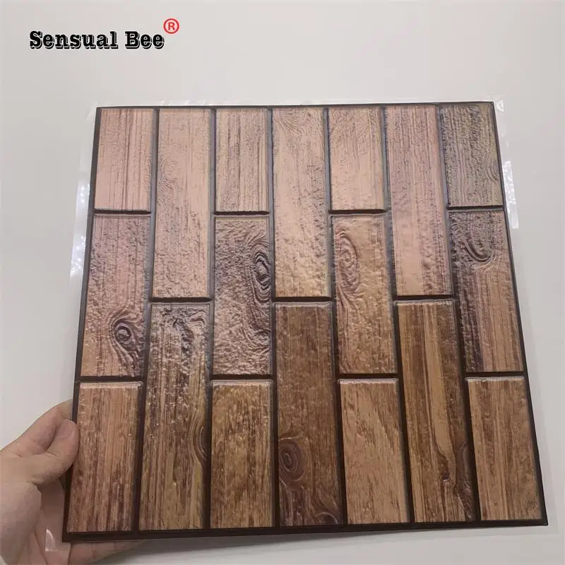 

3D Wood Rectangle Grain Pattern Emboss Tiles Wall Sticker 30*30cm Kitchen Toilet Bedroom Tile Wall Decals DIY Vinyl Art Mural