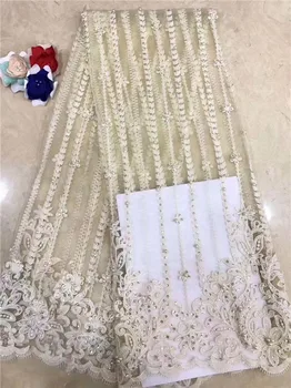 

Wonderful French net lace fabric pretty tulle mesh material with beads for evening dress PNZ867(5yards/lot) multi color