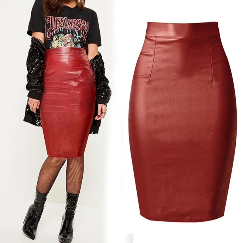 2017 Fashion Women's Clothing Coating Faux Leather Skirts Empire Slim