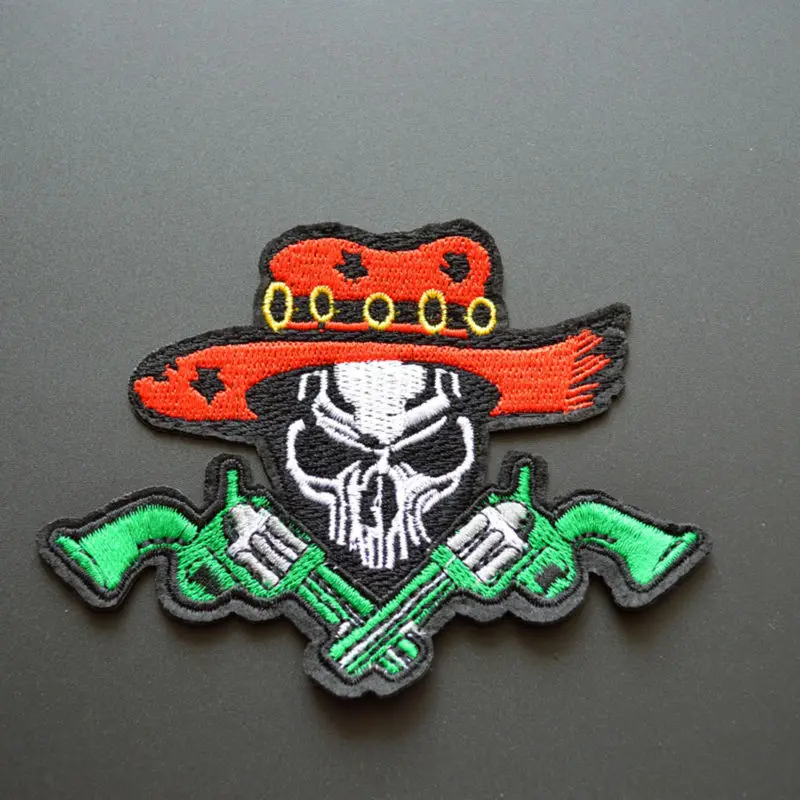 10.8cm*8cm gun skeleton patch for clothing Embroidery Iron On Patch 10