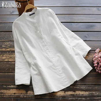 

Women's Blouse ZANZEA 2020 Vintage Long Sleeve Shirt Woman Button Chemise Female Elastic Waist Blusa Mujer Oversized Woman Tunic