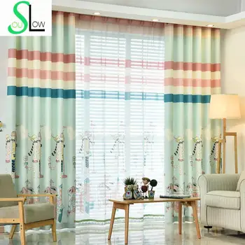 

Slow Soul Pink Blue Fresh Girl Princess Room Curtain Cartoon Tulle Curtains For Living Children Baby Kid Kitchen Bedroom