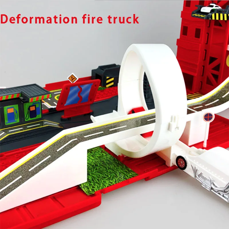 Large fire truck alloy deformation lifting ladder rail car scene children's multi-function educational toys gift Large fire truck alloy deformation lifting ladder rail car scene children's multi-function educational toys gift
