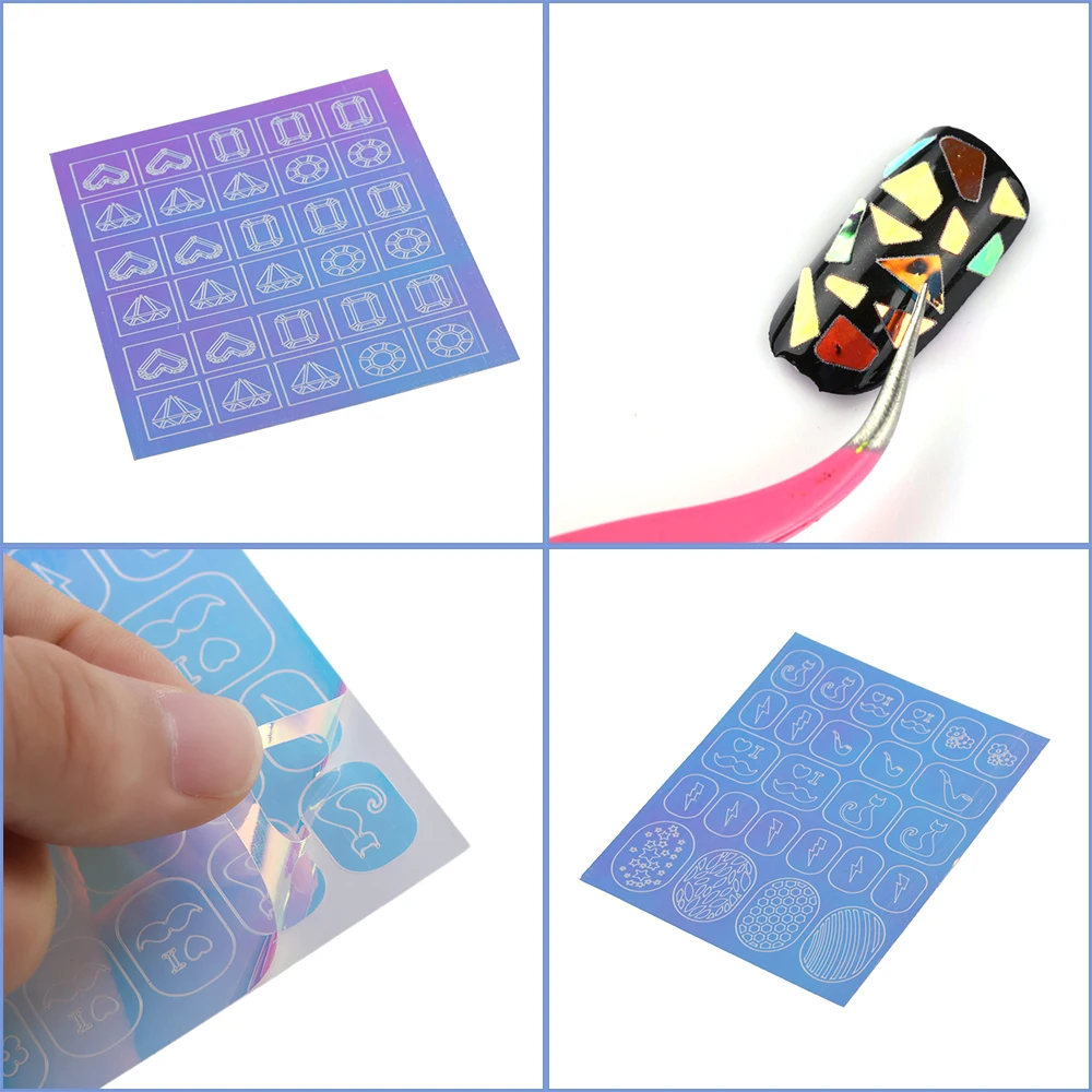 12 шт./компл. наклейки для ногтей Стекло Бумага полые виниловые наклейки для ногтей Клей 3D Nail Art Наклейки-трафарет для ногтей наклейки