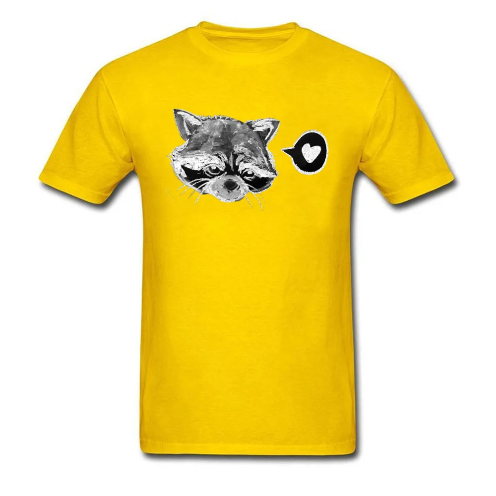 Design Racoon Love Crew Neck T Shirt April FOOL DAY Tops Tees Short Sleeve for Men Brand 100% Cotton Fabric 3D Printed T-Shirt Racoon Love yellow
