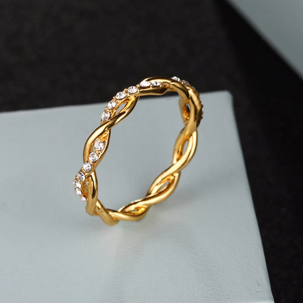 Fashion Women Solid Rose Gold Stack Twisted Ring Wedding Bridal ring