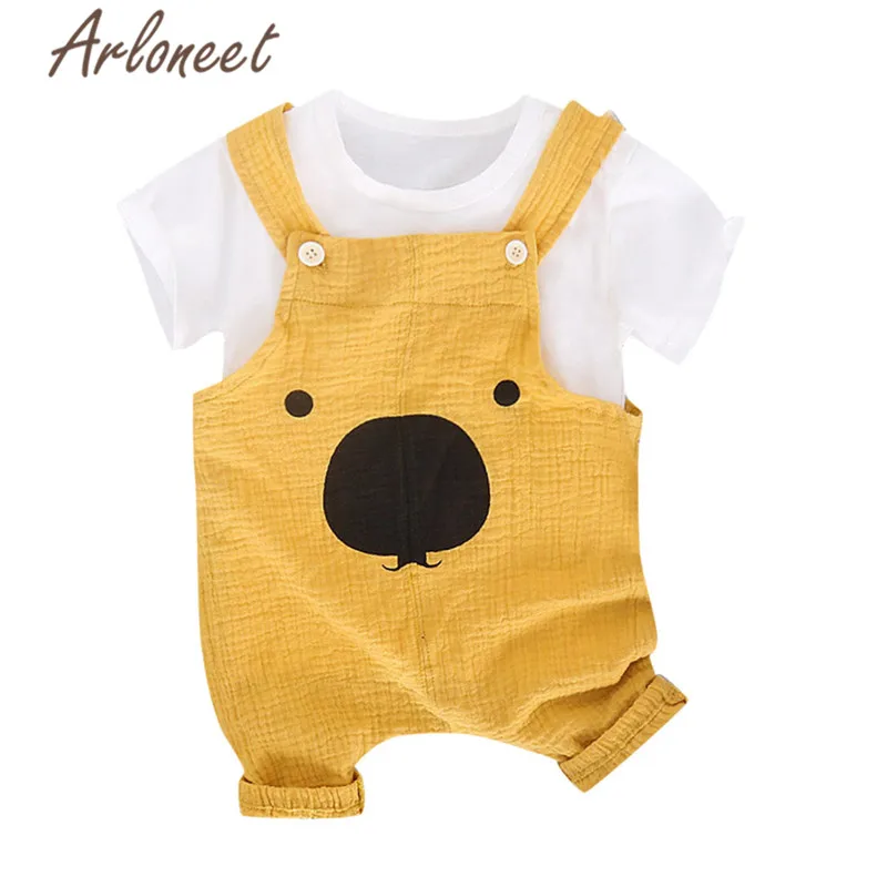 

ARLONEET Clothes gentleman baby boy cartoon T shirt bear Tops Suspenders pants high quality 2019 Cute baby girl summer Outfits