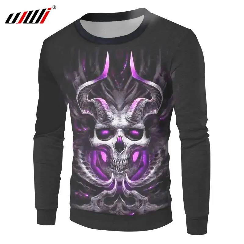 UJWI Black Sweatshirts Men New Harajuku 3d Cool Print Horn Skull Sweatshirt Hoodies Hombre Fit Slim Bodybuilding Fitness Jerseys