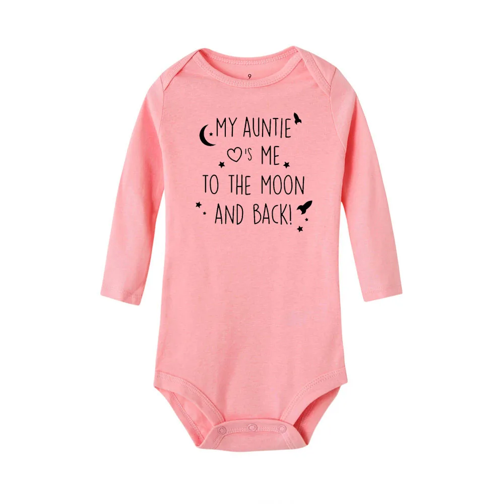 My Auntie Take Me To The Moon and Back/Детские комбинезоны с печатью; хлопковая одежда с длинными рукавами для новорожденных; детские комбинезоны; одежда для малышей - Цвет: R251-LRPPK-