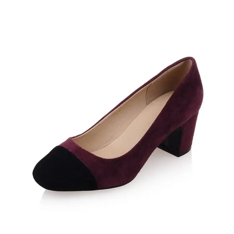 ASUMER/женские туфли-лодочки с квадратными каблуками, большие размеры 32-43, женские туфли из искусственной кожи, нубука, без шнуровки, разноцветные женские туфли - Цвет: wine red