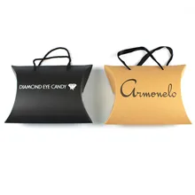 500 шт./лот Пользовательские высокого качества, самодельная бумажные коробки-подушки с ручками из шелковой ленты Наращивание волос упаковка коробка для одежды