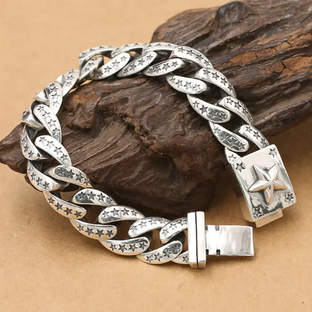 76 6g Heavy Solid Silver 925 Thick Link Chain Bracelet Men Simple 76 6g Heavy Solid Silver 925 Thick Link Chain Bracelet Men Simple Star Gothic Punk Real Sterling Jewelry Gifts