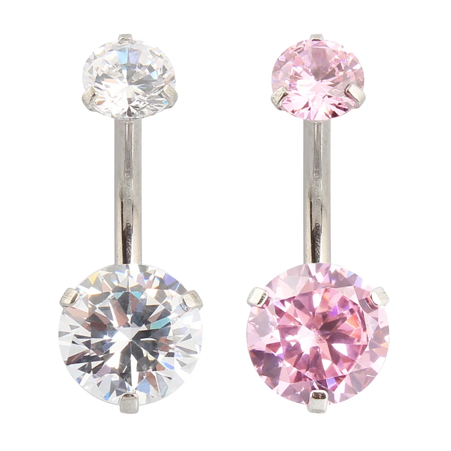 INTERNALLY THREADED PRONG CZ BELLY BUTTON RING NAVEL PIERCING JEWELRY 14G 3/8" 