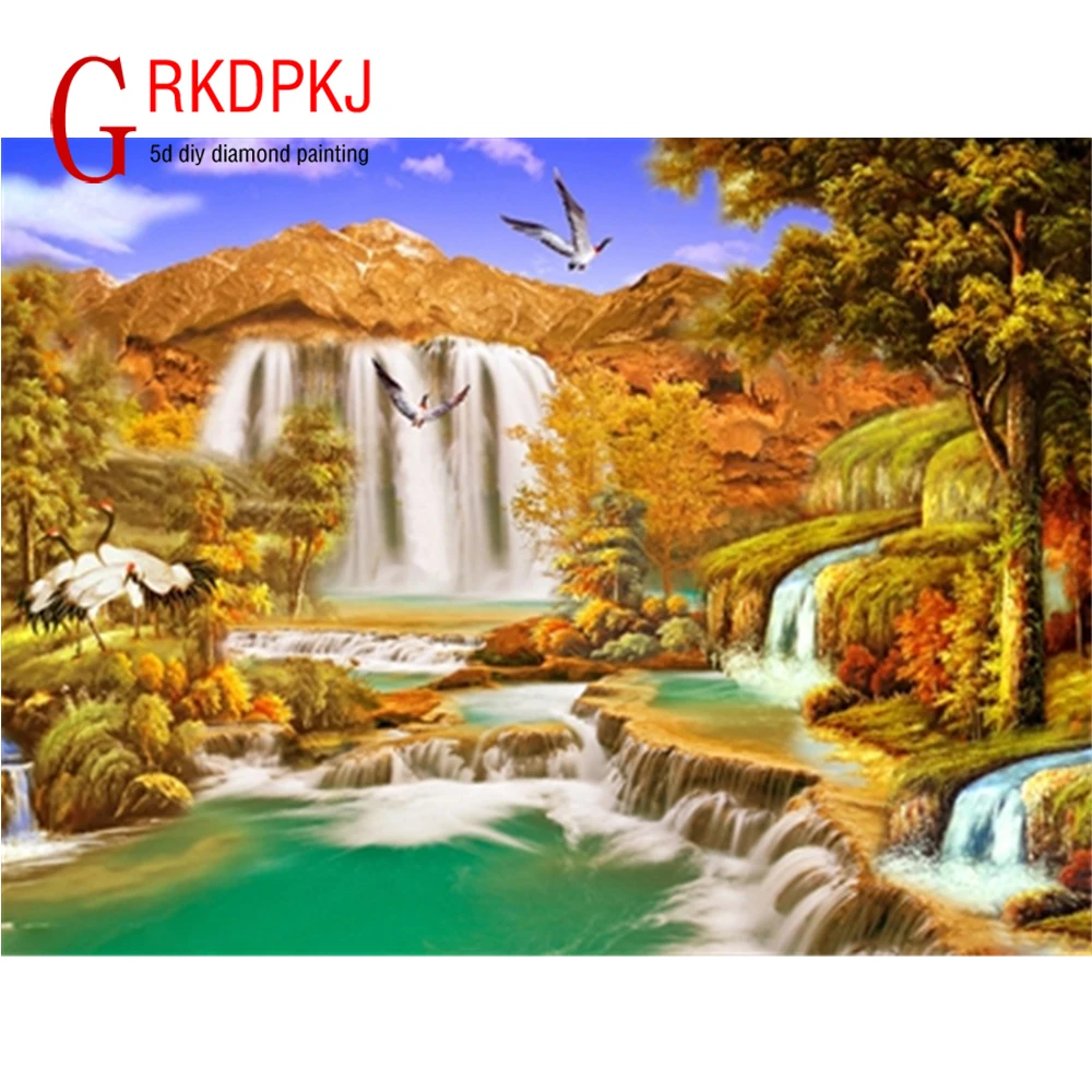 

Waterfall crane 5d diy diamond painting all diamond embroidery rhinestone painting wedding decoration cross stitch GRKDPKJ