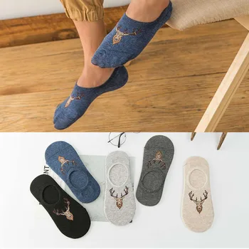 

1Pair Summer Man Shallow Mouth Invisible Socks Cartoon Elk Pattern Silicone Non-slip Thin Boat Socks New