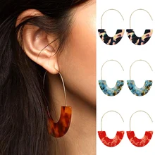 2019 新ファッションヒョウ柄ビッグフックのイヤリング女性の人格半円樹脂ドロップイヤリング ZA Brincos(China)