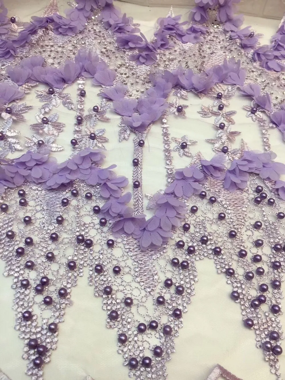 

Luxury Purple Heavy Beaded Lace Fabric Big 3d Flower African Wedding Embroidery Lace High Quality French Lace Fabric YYZ78932