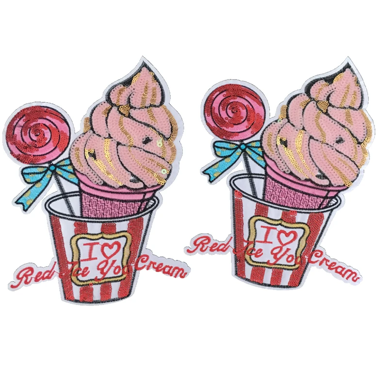 2019 New Red Lollipop Ice Cream Sequined Sew on Iron Patches for Clothes Bags DIY Sewing Embroidery Appliques 2 pieces/lot | Дом и сад
