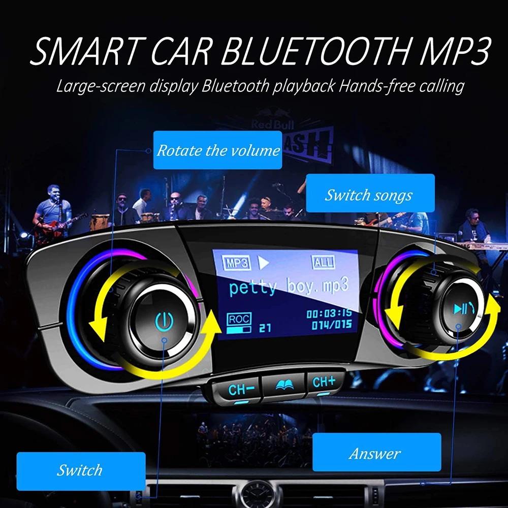 Беспроводной fm-передатчик Bluetooh Автомобильный MP3-плеер Hands-Free автомобильный комплект Беспроводной радио аудио адаптер с двумя USB 5В 2.1A USB Порты и разъёмы U диск