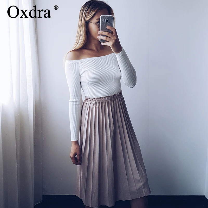 Oxdra женские весенне осенние зимние базовые Юбки Модная Вельветовая с завышенной