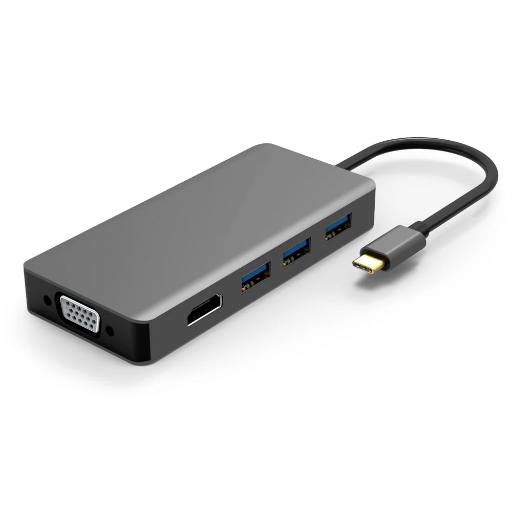 Thunderbolt 3 док-станция usb-хаб type C к HDMI VGA USB 3,0+ SD TF карта конвертер для Apple Mac samsung S9 Macbook Pro USB C концентратор - Цвет: With hdmi VGA