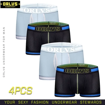 

ORLVS 4PC/LOT Male Boxer Men Underwear Men Underwear Boxers Homme Men Soft Nylon Boxer Gay Shorts Sexy Men Underpants Panties