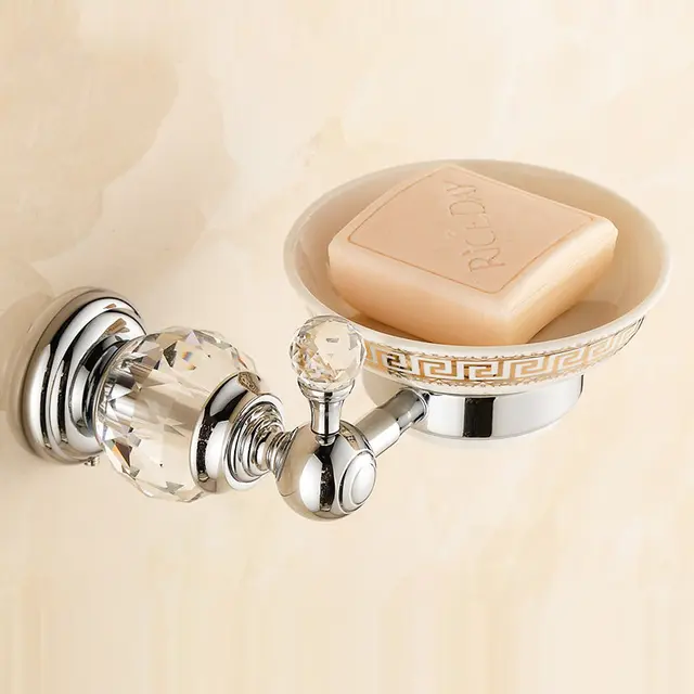 Bathroom Gold Soap Dish Holder Luxury Europe Soap Holder Antique Crystal Brass Ceramic Plate