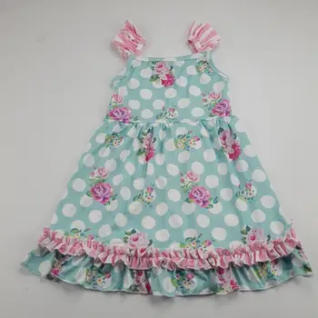 

china kids dot dress boutique cotton summer dress sleeve flower printed dress