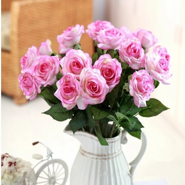 20pcs/set Rose flowers bouquet Royal Rose upscale artificial flowers Silk real touch rose flowers home wedding decoration 4