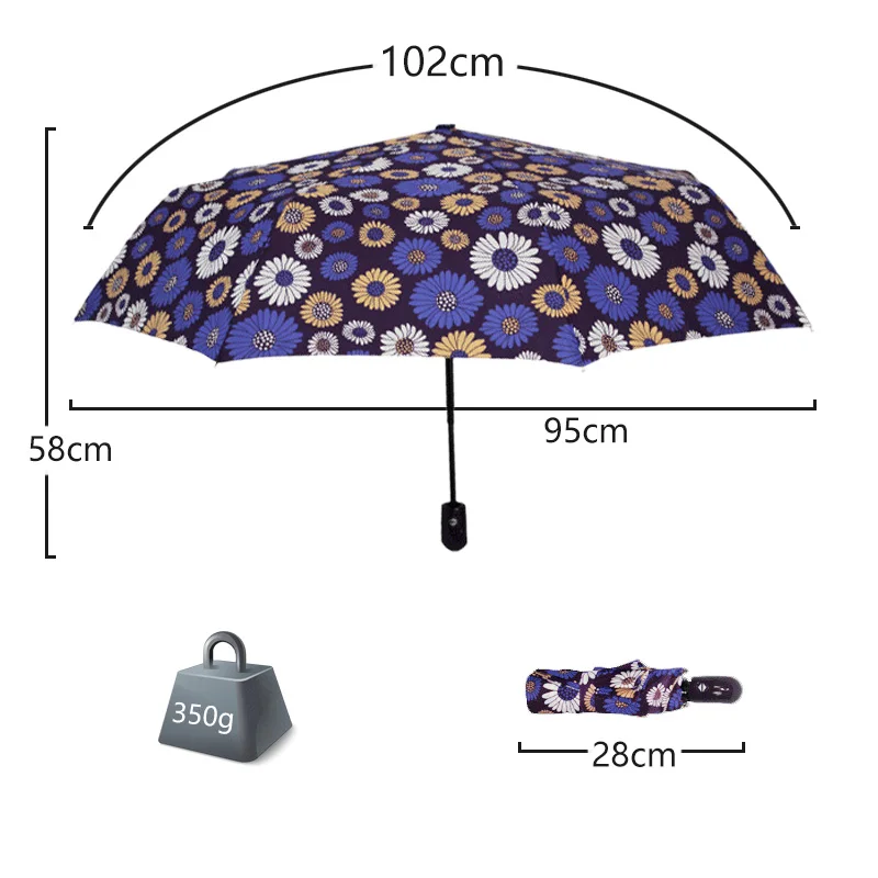 Зонт с цветочным узором от дождя для женщин, модный автоматический складной компактный светильник для путешествий, креативный разноцветный зонт для женщин