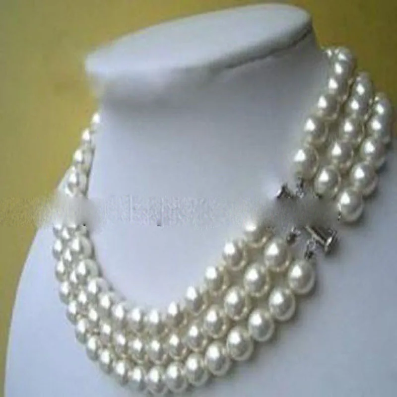 

Jxryxrth2018 Hot ! Women Fashion Charming! 3rows 8MM White South Sea Shell Pearl Round Beads Necklace "Gift A3281