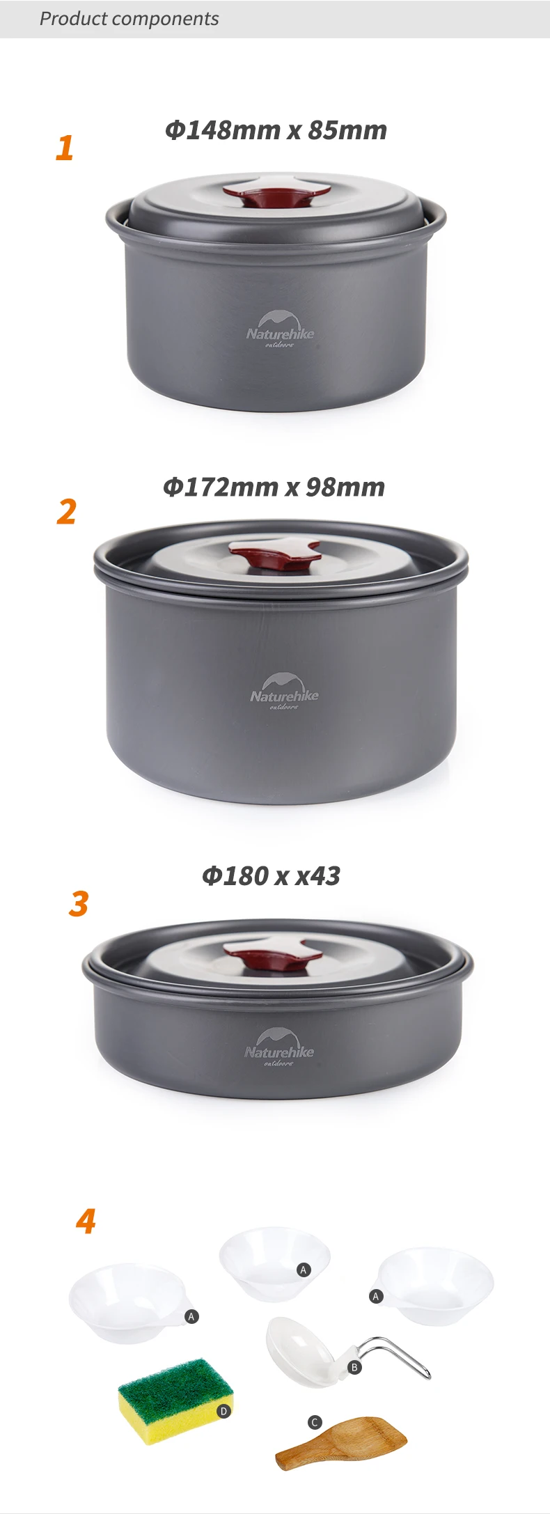Equipamentos de Cozinha ao ar Pote de Piquenique Bagunça Mochila Livre Naturehike Caminhadas Camping Panelas Conjunto Cookset Portátil Compacto Kit 3 Ar Livre Naturehike Caminhadas Camping Panelas Conjunto
