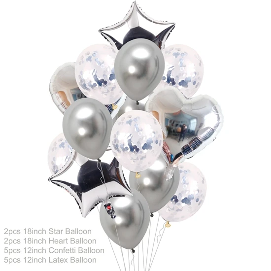 FENGRISE, много воздушных шаров, для вечеринки в честь Дня рождения, Гелиевый шар, Декор, для свадьбы, фестиваля, Балон, сделай сам, для вечеринки в честь рождения, вечерние принадлежности - Цвет: 14pcs silver set
