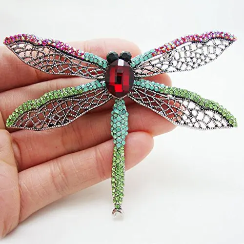 

2.51" Beautiful Dragonfly Insect Multi-color Crystal Brooch Pin Pendant