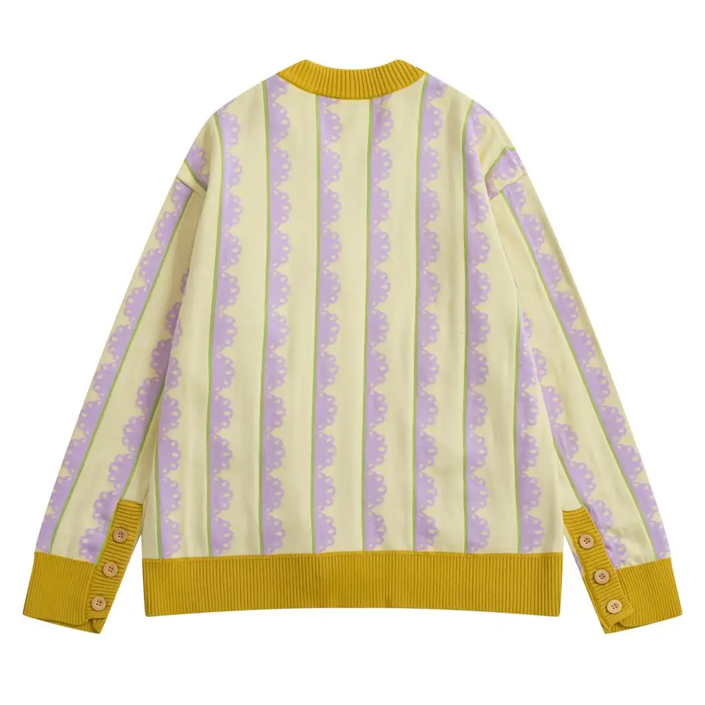 Bebobsons дизайн для женщин Зимний толстый вязаный кардиган пальто фиолетовый желтый волшебный цвет кружева V образным вырезом с длинным рукавом Femme свитер джемпер