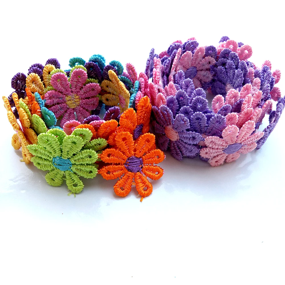 Lace Sewing Supplies K15314 Colorful Daisy Flower Lace Trim lace ribbon sewing patches lace sewing supplies lace sewing accessories