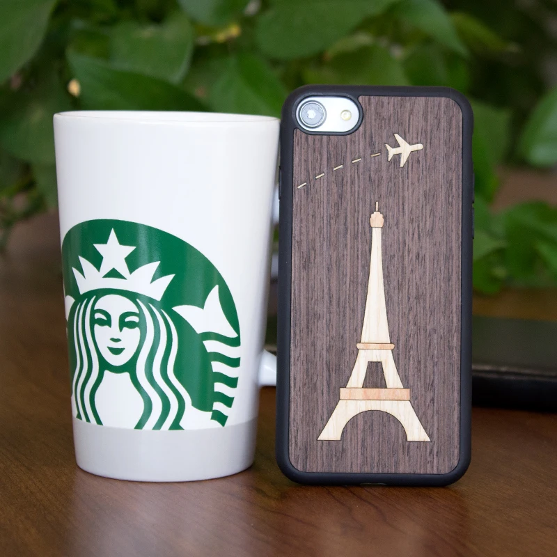 

Eiffel Tower and Cosmic planet phone case retro Original real Wood Phone Case For Iphone 6 S 7 8 plus X S hard back Wooden cover