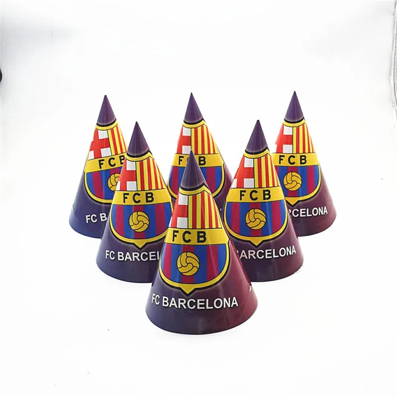 

6 pcs cartoon football barcelona theme party hats for kids have a good time