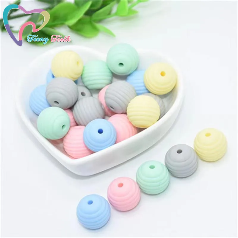 

Teeny Teeth 60 PCS Silicone Beads 15 MM Thread Spiral Beads Silicone Chewable Teething Beehive Beads DIY Pacifier Accessories