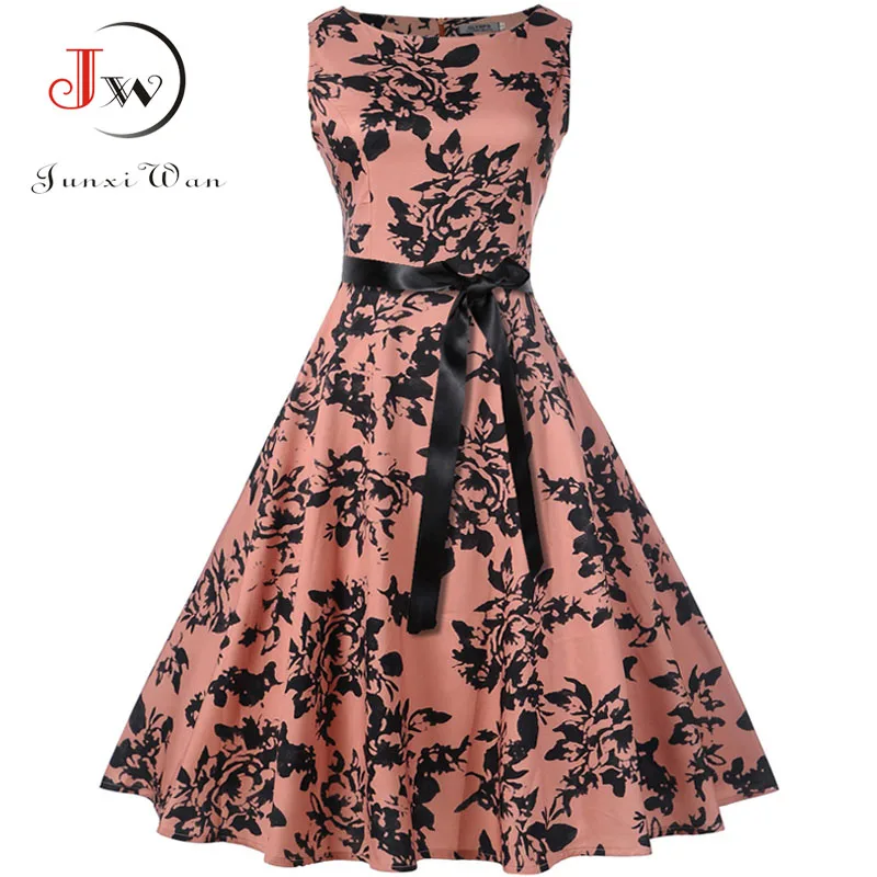 

Plus Size Summer Dress Women Vintage Rockabilly Dresses Jurken Floral 50s 60s Retro Big Swing Pinup Party Dress Vestidos