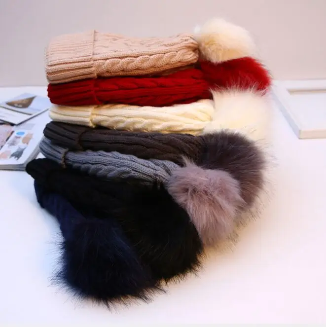 Зимние женские Повседневные вязаные шапки с толстыми помпонами, теплые вязаные шапочки Skullies Gorros внутри плюшевые завитые шапки