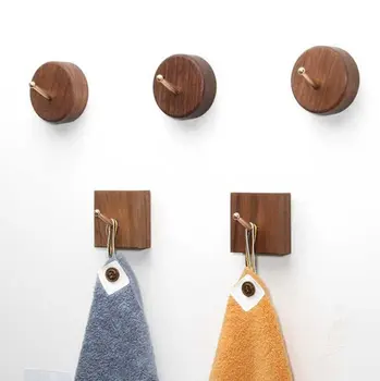 

Beech Black Walnut Coat Hangers Solid Wood Hook Decorative Wall Hook Bag Hat Keychain Hook Round Square Towel Hook