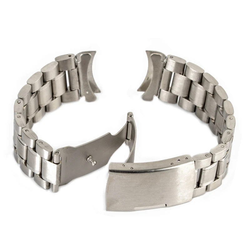 18/20/22/24mm Curved End Watch Band Unisex Stainless Steel Metal Wristwatch Strap Double Fold Deployment Clasp Bracelet 3 Colors