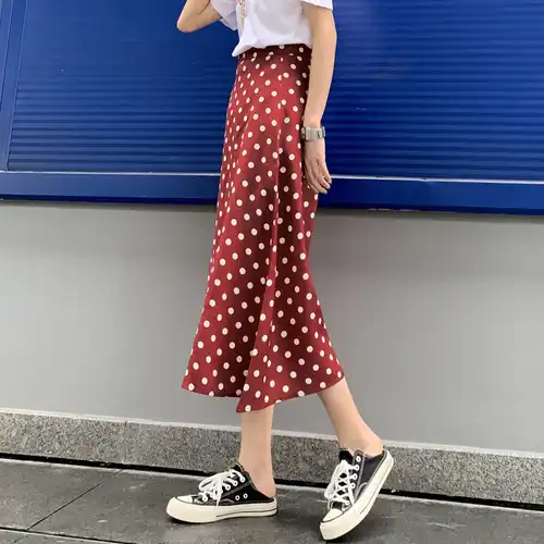 女性の夏のスカート 韓国スタイルストリートヴィンテージポルカドットスリムハイウエスト A ラインシフォンロングスカート S 3xl 黒赤 B157 スカート Aliexpress