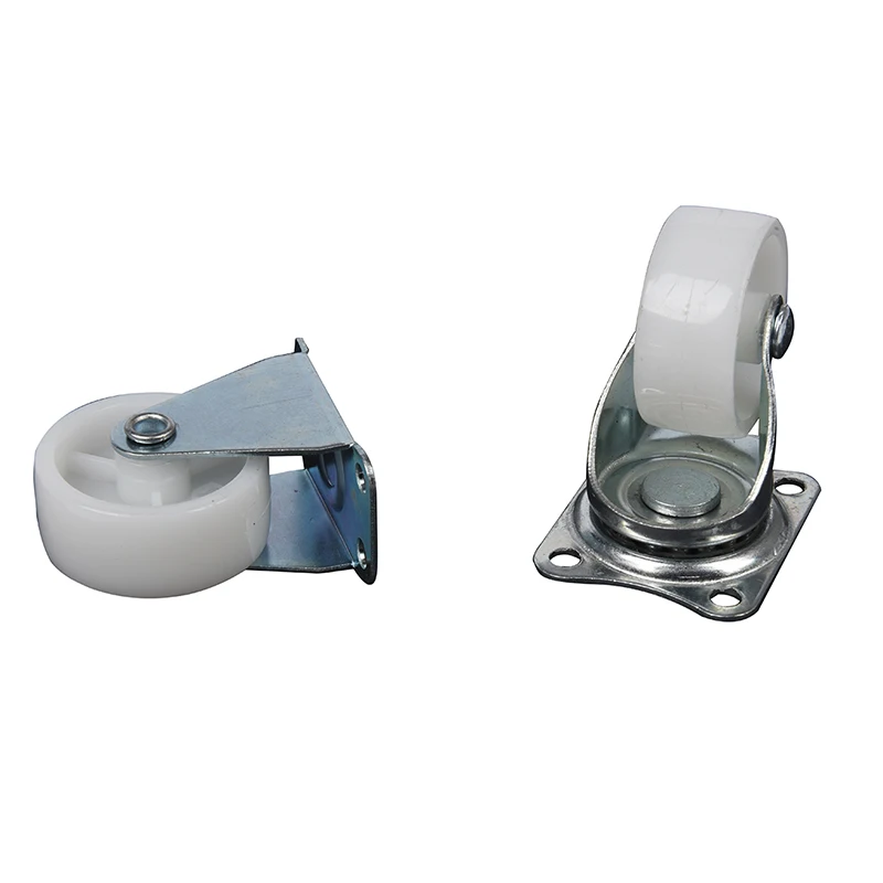 1.5" White Wheel Silver Tone Metal Top Plate Fixed Swivel Caster Set 4 Pcs