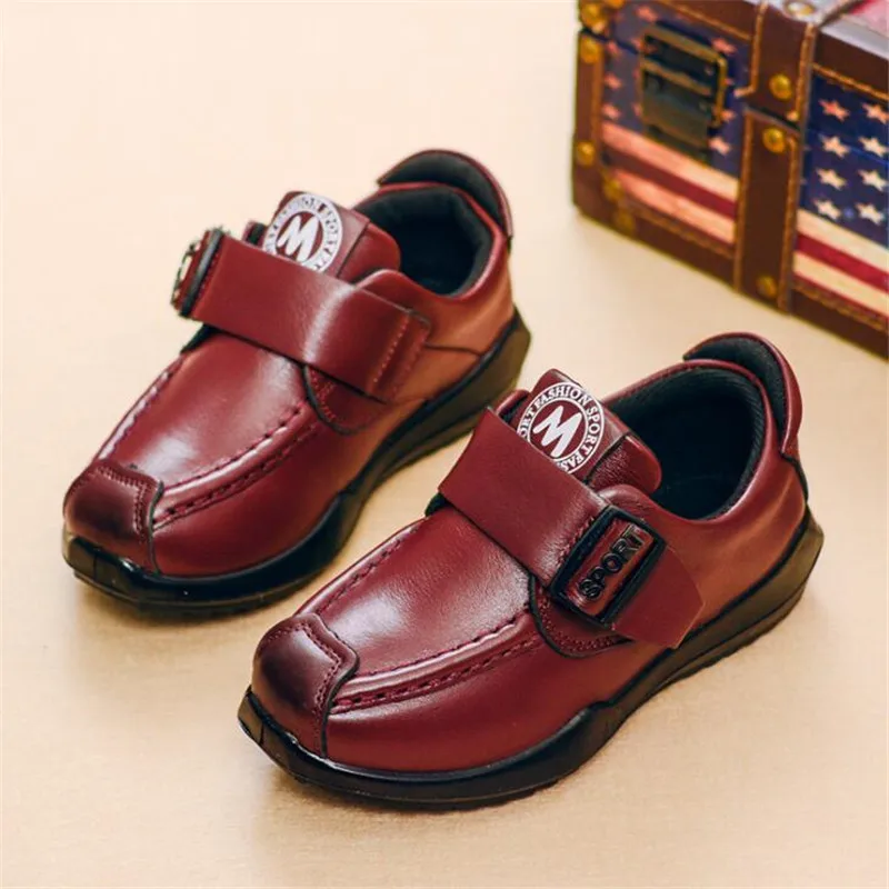 Детская натуральная кожаная обувь для мальчиков Весна Повседневная спортивная обувь Британский стиль для детей отличное качество кроссовки обувь - Цвет: Красный