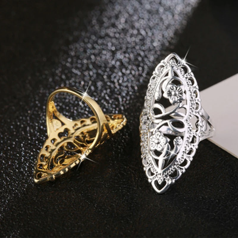 

GNIMEGIL Fashion Accessories Silver Plated Jewelry Hollow Big Ring For Women Men Female Wedding Ring Vintage Punk Gift Wholesale
