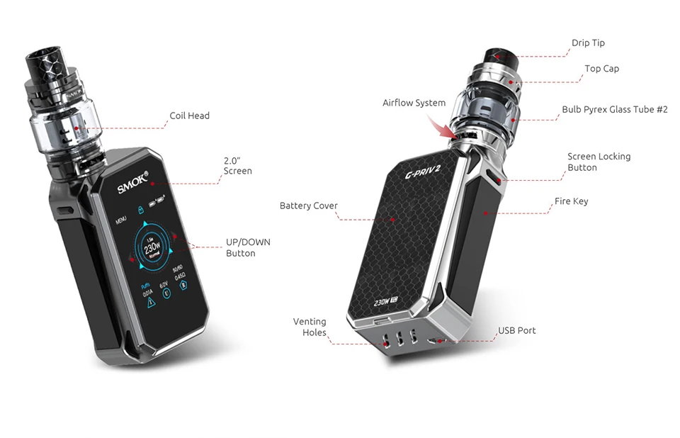 Оригинал SMOK G-PRIV 2 Luxe Edition 230 Вт 8 мл TFV12 принц Танк сенсорный экран испаритель с батарея электронная сигарета Vape комплект